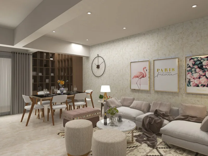 Trehan One Good Earth 3 BHK living and dining room with imported marble, Sector 71 Gurugram
